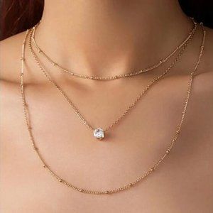 Gold Rhinestone Layered Necklace